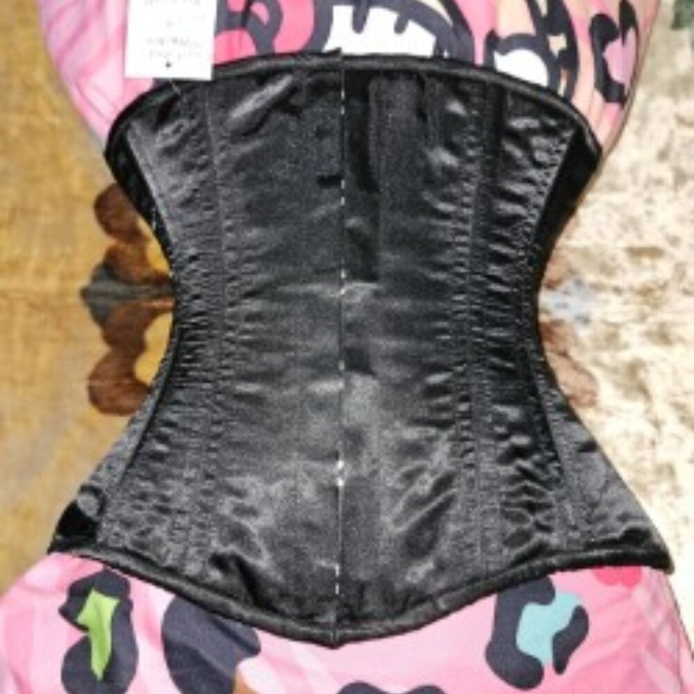NWT S/24" MAIDEN UNIQUE ONLY BLACK SILK TIGHT LACING COVERED BUSK